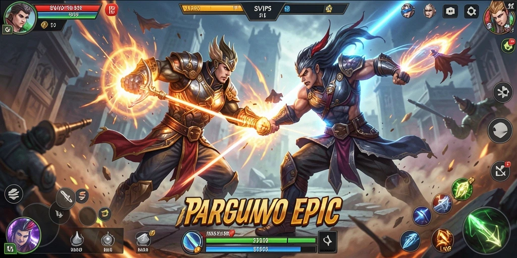 Screenshot gameplay SVIP5 menampilkan pertarungan karakter dengan grafis yang menakjubkan.